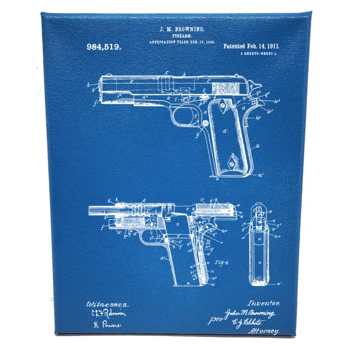 gun blueprint engraved canvas