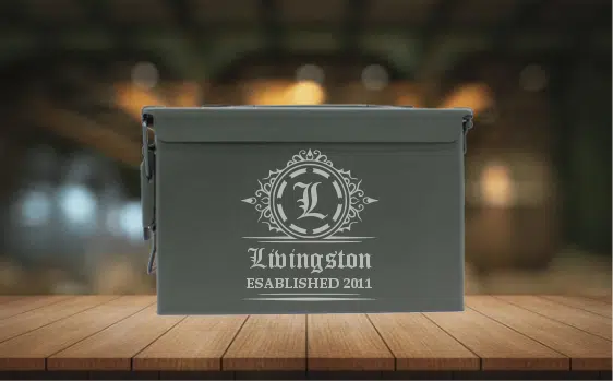 engraved ammo can example - green, backdrop