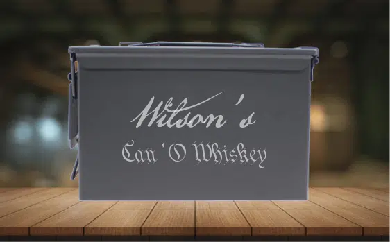 engraved ammo can example - black, backdrop
