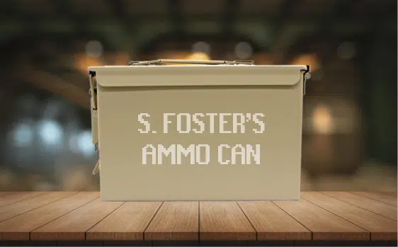 engraved ammo can example - tan, backdrop