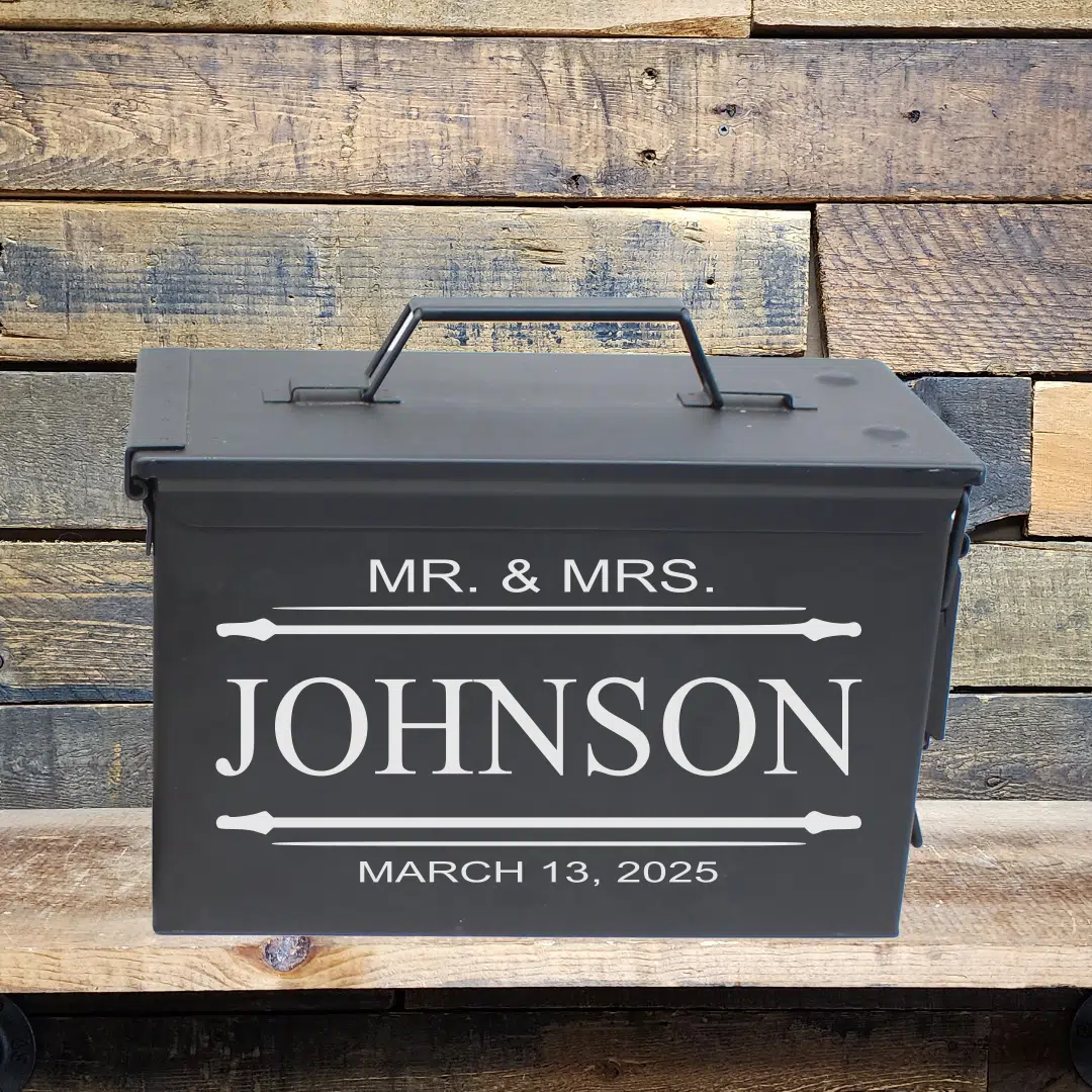 engraved ammo can example - black, backdrop